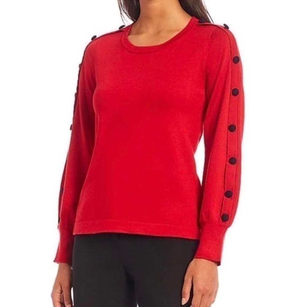 Karl Lagerfeld Paris Button Detail Sweater bright red black detail nwot